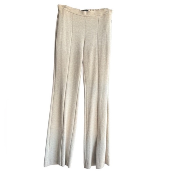 THEORY Slit Flared Demitria Pant in Double-Knit Jersey Oatmeal Size 6 - Picture 4 of 10
